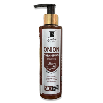 Delikaa Onion Shampoo - 200ml | With Aloevera Curry Leaf Amla And Neem Oil For Hair Fall Control & Hair Growth Natural Free From Harmful Chemicals