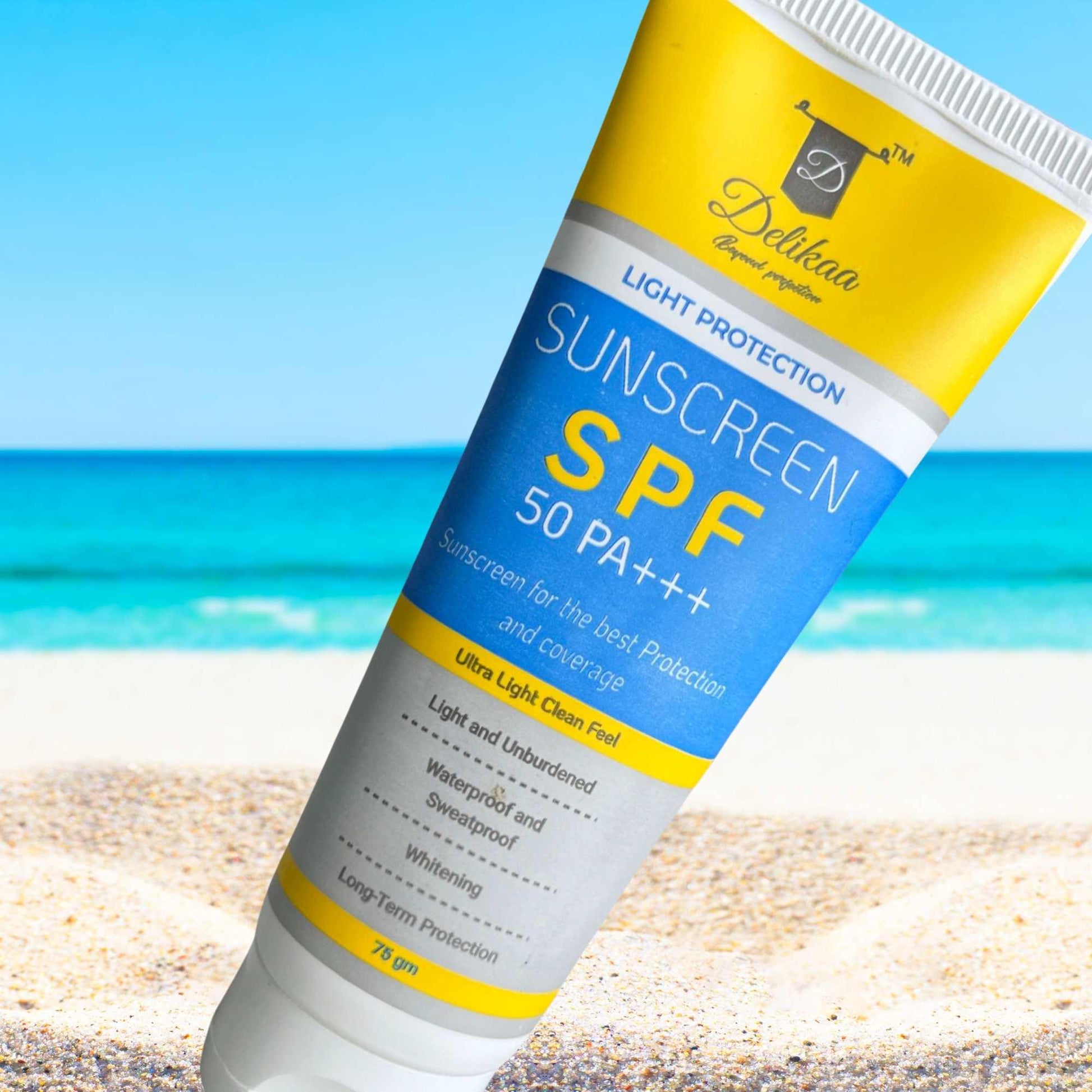 Delikaa Light Protection Sunscreen lotion SPF 50 PA+++ Light Weight Non Sticky Non Greasy Natural Free From Harmful Chemicals 75gm