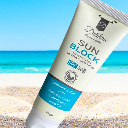 Delikaa Sun Block Sunscreen Lotion SPF 30 Blocks Upto 96 Percent Of Harmful Rays 75gm