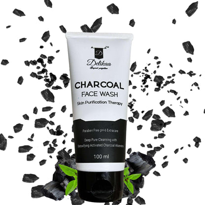 Delikaa Charcoal Face Wash With Activated Charcoal No Harmful Chemicals, Toxins, - 100 ml