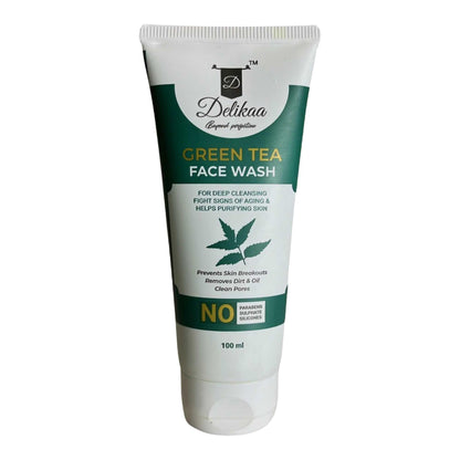 Delikaa Green Tea Face Wash With Neem Tea Tree Oil Amla & Turmeric For Preventing Skin Breakouts & Dirt Removal 100ml