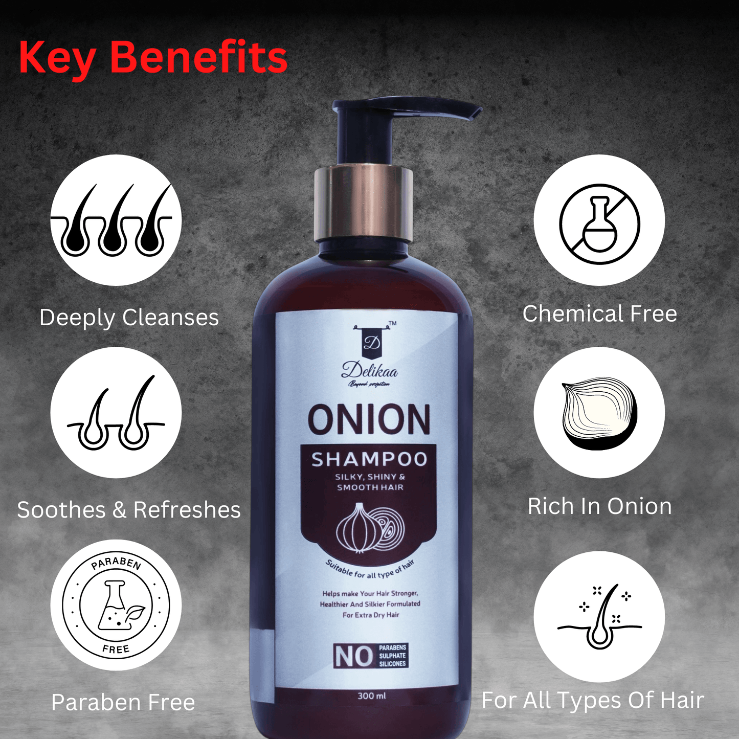 Delikaa Onion Shampoo With Aloevera Curry Leaf Amla And Neem Oil For Hair Fall Control & Hair Growth Natural Free From Harmful Chemicals - Delikaa