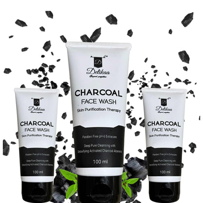 Delikaa Charcoal Face Wash With Activated Charcoal No Harmful Chemicals, Toxins, - 300ml - Pack Of 3