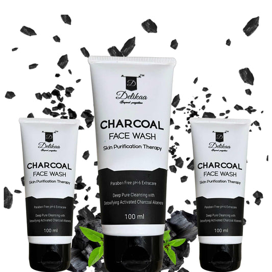 Delikaa Charcoal Face Wash With Activated Charcoal No Harmful Chemicals, Toxins, - 300ml - Pack Of 3