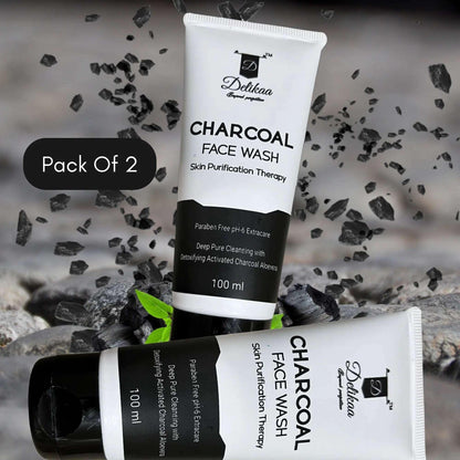 Delikaa Charcoal Face Wash With Activated Charcoal No Harmful Chemicals, Toxins - 200ml - Pack Of 2