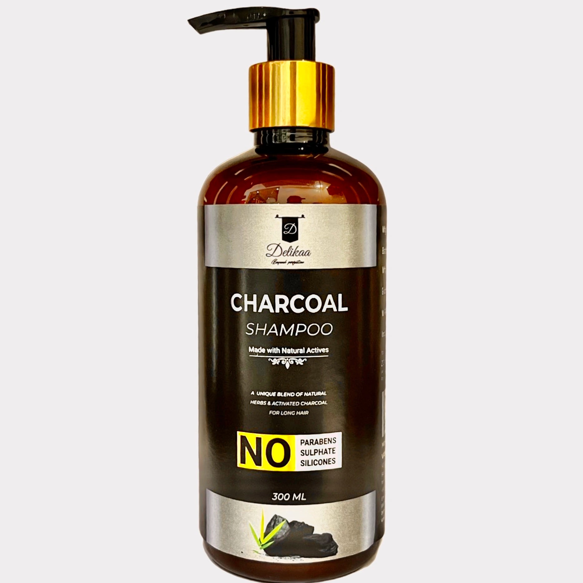 Delikaa Activated Charcoal Shampoo With Aloevera Haldi Tulsi Neem And Papaya Extract For Healthy Shiny And Strong Hair - Delikaa