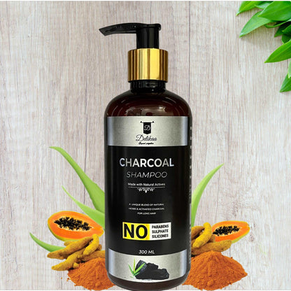 Delikaa Activated Charcoal Shampoo With Aloevera Haldi Tulsi Neem And Papaya Extract For Healthy Shiny And Strong Hair