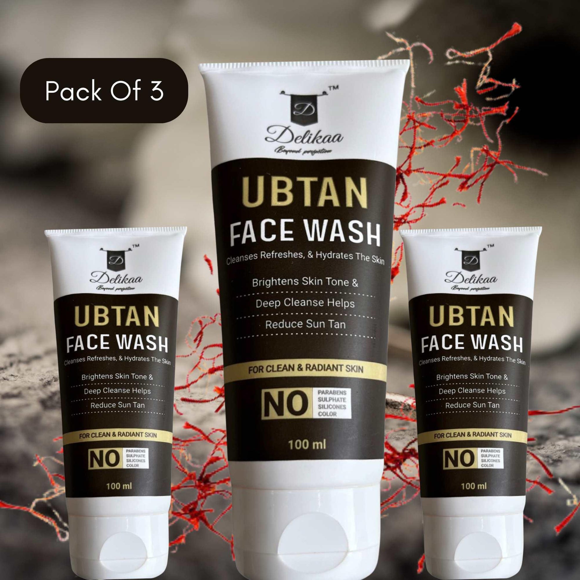 Delikaa Ubtan Face Wash With Turmeric & Neem Extract For Tan Removal & Skin Brightening 300ml - Pack Of 3